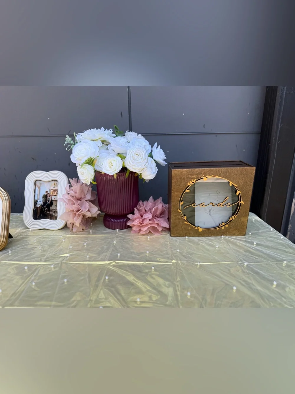 Sheer Pearl Dot Table Overlay or Table Runner- White